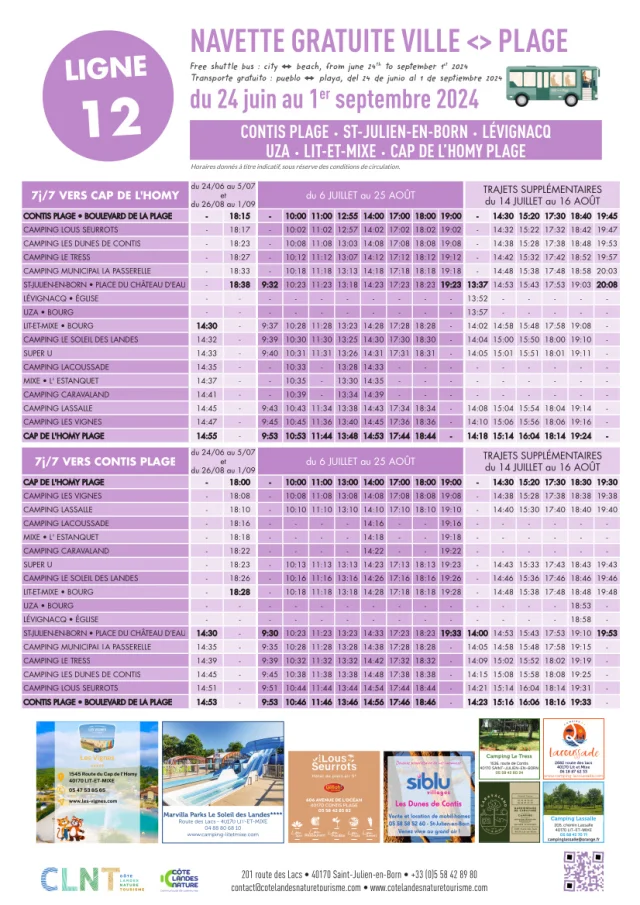 Affiche Horaires Navettes Ville Plage Cln 2024 Ligne 12