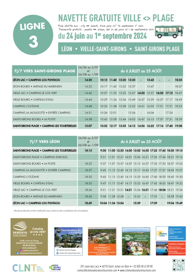 Affiche Horaires Navettes Ville Plage Cln 2024 Ligne 3