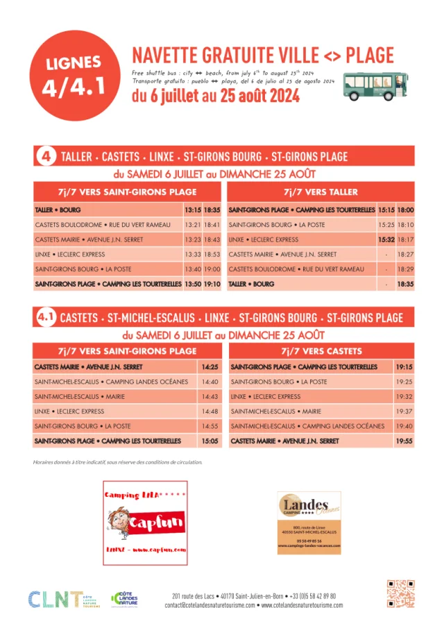 Affiche Horaires Navettes Ville Plage Cln 2024 Lignes 4 4.1