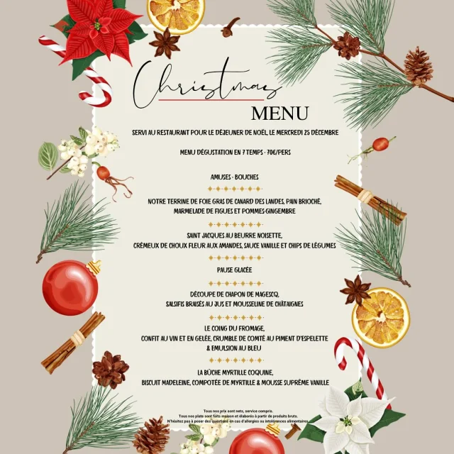 Menu de Noël à la Ferme d'Huchet, restaurant à Vielle-Saint-Girons